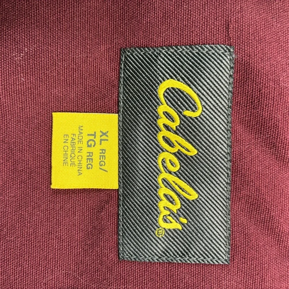 Cabelas Shirt Men's XL Reg Button Up Burgundy Red Short Sleeve  Brush Popper‎ - Picture 10 of 16